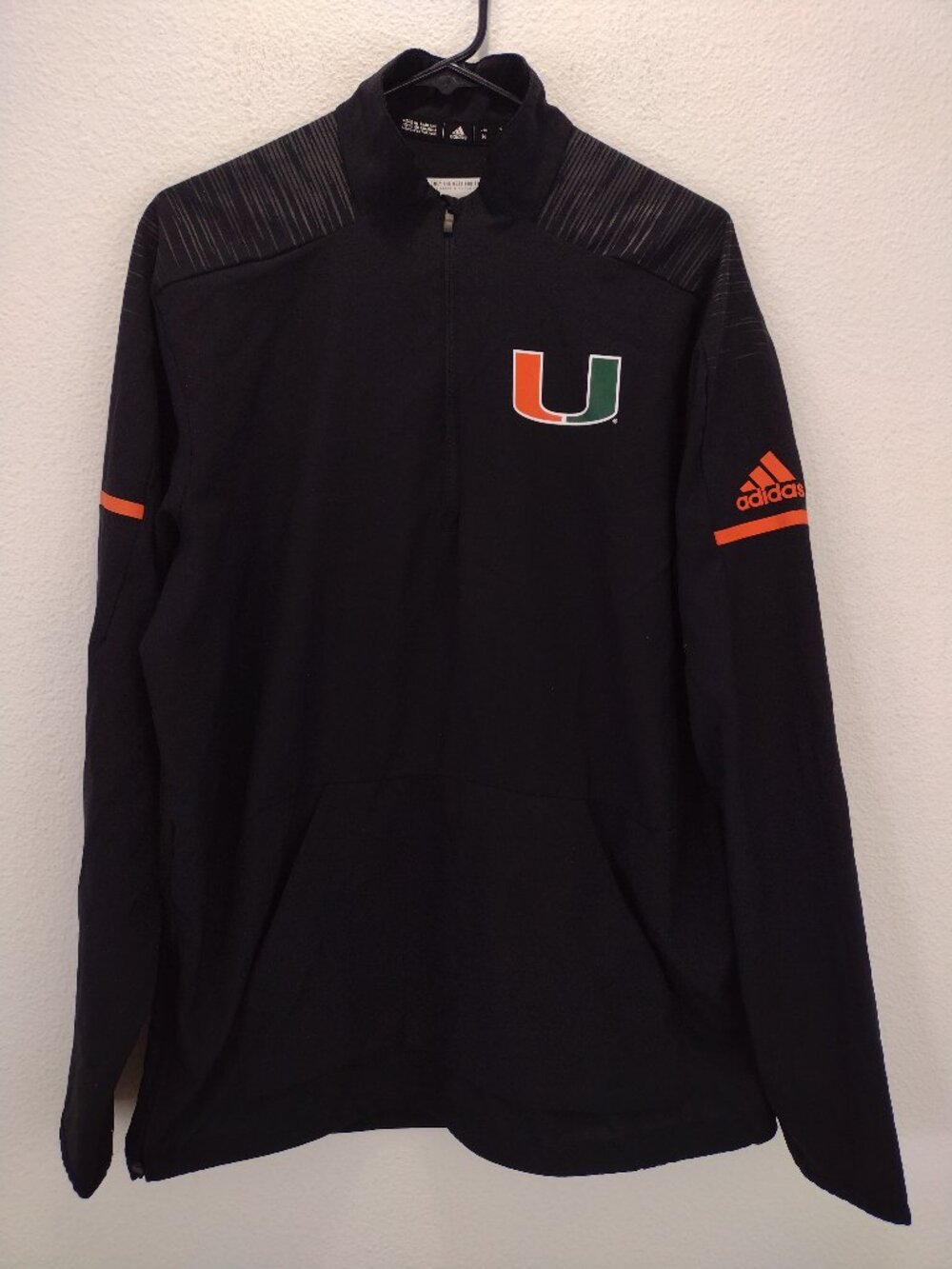 Adidas Men's 1/4 Zip Windbreaker Jacket University of Miami Hurricanes Medium